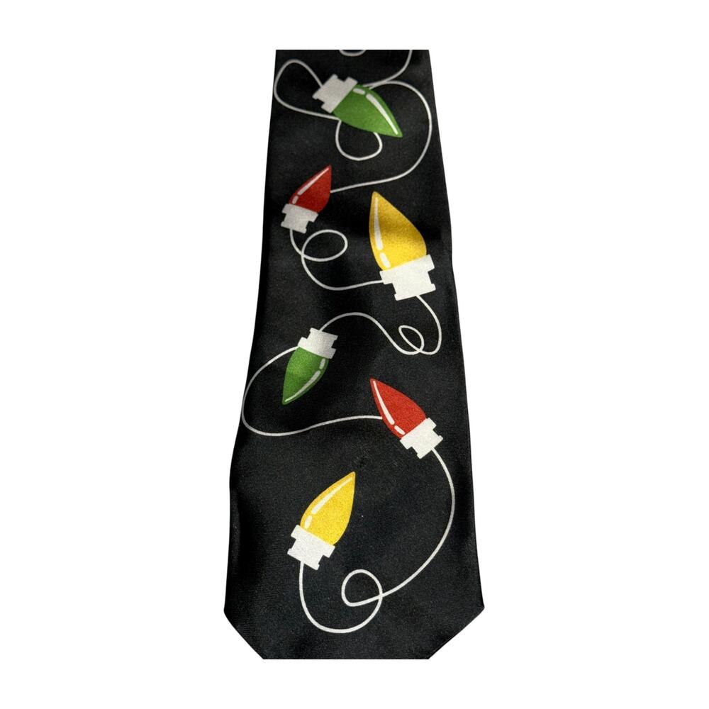 Black Christmas Lights Novelty Necktie Holiday Graphic Bulbs - Picture 2 of 5